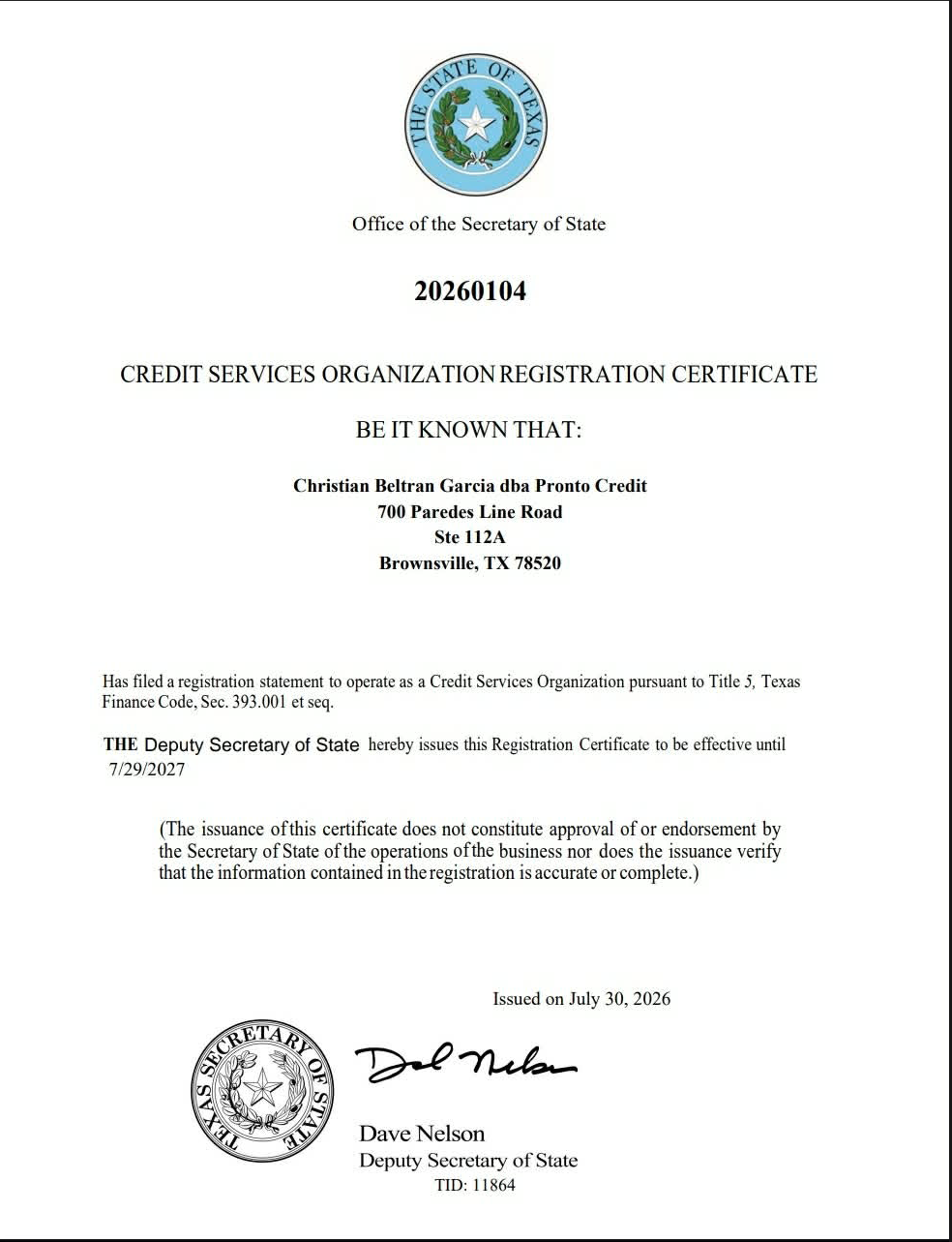 Board Certified Credit Score Specialist Certificate